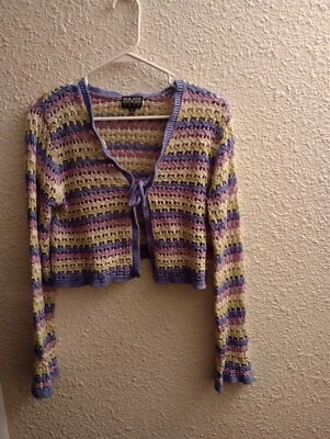 Boho Hippie Women's Multi-color Cropped Crochet Open Cardigan Top Size Med Shirt - Photo 1/4