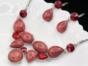 Sparkly crystal lucite rock inspired choker 14KGP necklace drop earrings set K29 - Picture 1 of 8