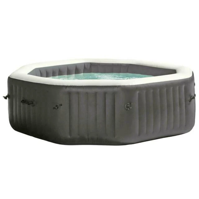 Intex 28417WL PureSpa 6 Person Fiber-Tech Construction Portable Octagonal Inflatable Hot Tub Spa - Gray