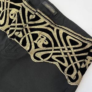 ROBERTO CAVALLI 2006 Art Nouveau Devore Gold Velvet Jeans Pants Trousers Black - Picture 1 of 16