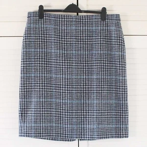 Pure Collection Moon Tweed Skirt Size 20 Blue Check Wool Straight Knee Length - Picture 1 of 14