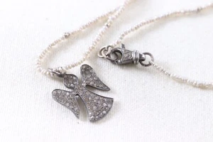 925 Marcasite Angel Fresheater Pearls Delicate Necklace - Picture 1 of 7