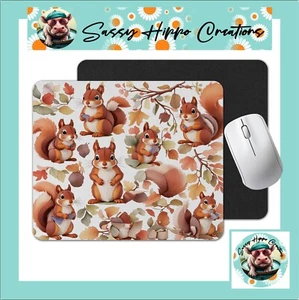Mouse Pad Cute Autumn Squirrels Fall Leaves Anti Slip Back Easy Clean Sublimated - Afbeelding 1 van 4