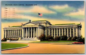 Cartolina d'epoca Oklahoma City OK Oklahoma State Capitol anni '40 vista lino - Foto 1 di 2