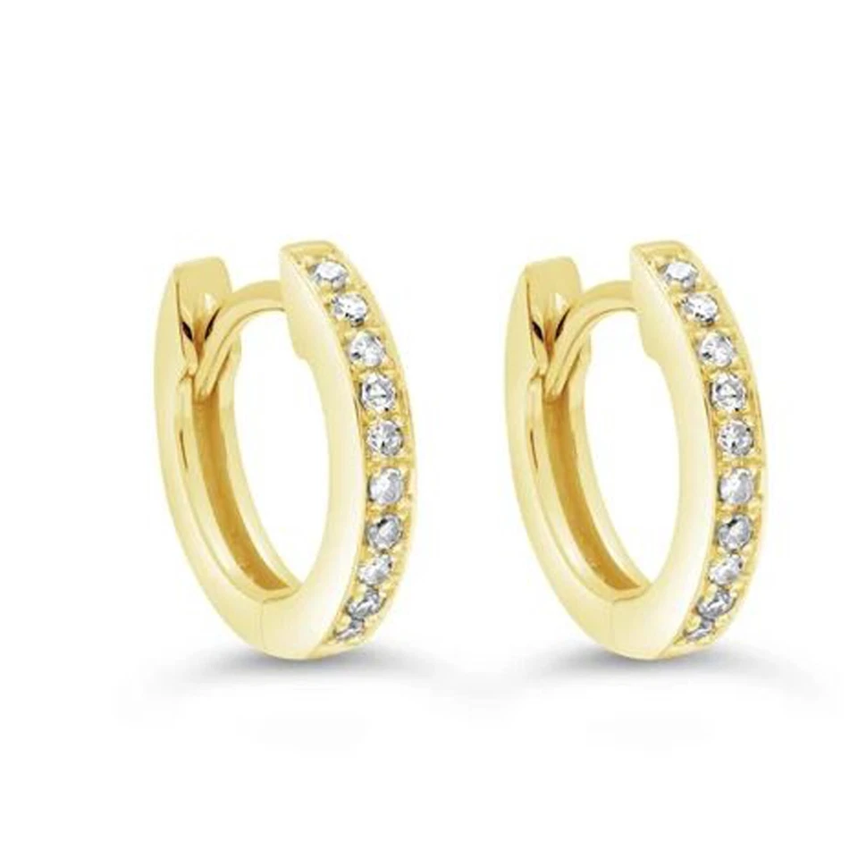 0.10 CT Round Natural Diamond Mini Huggie Hoop Earrings 14K Yellow Gold Finish - Image 1 of 1