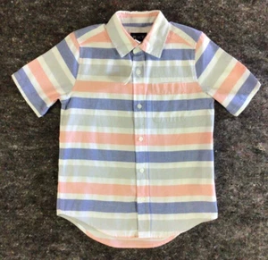 Boys Button Front Striped Short Sleeve Dress Shirt Size 7-8 Grey Blue White - Picture 1 of 8