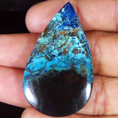 Piedra preciosa cabujón azurita 100 % natural 57,35 CT 27x47x4 mm piedra preciosa cabina de pera KL4 Foto 1 de 3