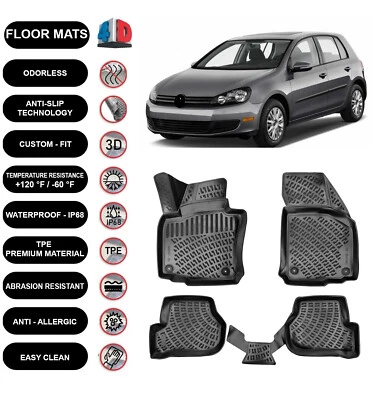 Alfombrillas forro para Volkswagen Golf 6 (2009-2012) impermeables moldeadas en 4D 4 un. Foto 1 de 4