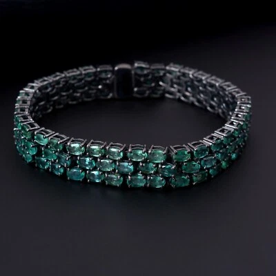 EMERALD TENNIS BRACELET //925 Sterling Silver Hand Crafted Wedding Bracelet - Image 1 of 4