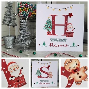 PERSONALISED CHRISTMAS INITIAL GREETING CARD. Festive Xmas Card. Son Daughter - Picture 1 of 9