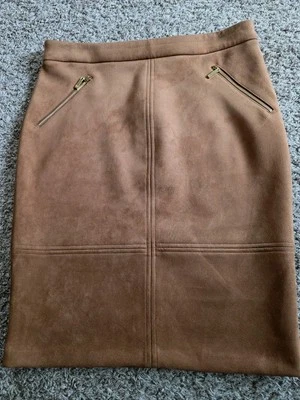 Ivanka Trump Womens Sz 12 Brown Knee Lengrth Swede Pencil Skirt Gold Zippers  C6 - Image 1 of 4