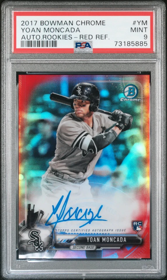 Yoan Moncada 2017 Bowman cromo novato refractor rojo automático/5 PSA 9 White Sox Foto 1 de 2