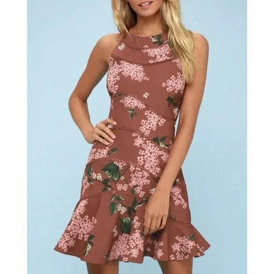 Keepsake The Label Maroon Pink Floral Fit And Flare Dress Size M Sleeveless NWT - Image 1 of 4