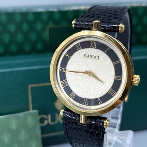 【Near Mint w/Box】 GUCCI 2000M 30mm Sherry Line Black Roman Dial Qz Men's Watch - Picture 1 of 18