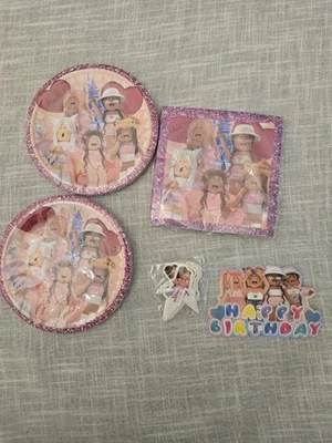 Conjunto de 65 peças de suprimentos para festa de aniversário rosa Roblox para meninas pratos enfeites de bolo - Imagem 1 de 4