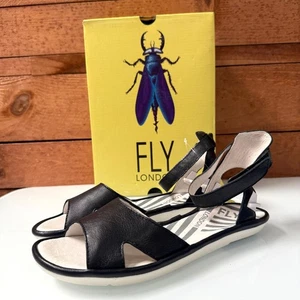 Fly London Sandalen Damen Größe 38 Schwarz Leder Fesselriemchen Outdoor Mousse Neu mit Karton - Bild 1 von 13