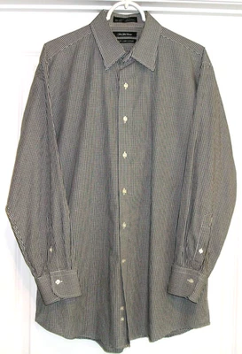 NEW~SAKS FIFTH AVENUE CLASSIC FIT MEN 16.5-32/33 BLACK WHITE GINGHAM CHECK DRESS - Image 1 of 4