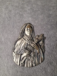 Vintage 1923 L.V. Aronson St. Theresa 6” Metal Wall Hanging Plaque Art Deco - Picture 1 of 3