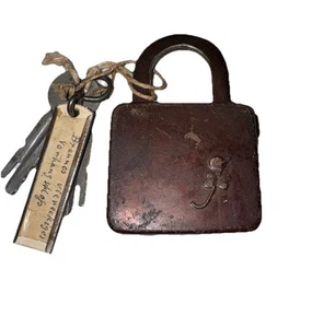 Vintage Pre WW2 German Square Padlock W Barrel Keys “G” Clover Mark Label German - Picture 1 of 10