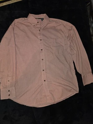 Michael Austin Orange, White Checked Long Sleeve Button Down Shirt Size Medium29 - Image 1 of 4