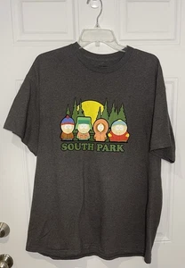 South Park Men's XL Character Gray Graphic T Shirt Camping Trees Moon - Picture 1 of 4