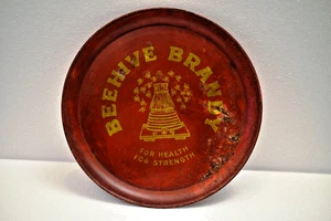 Vintage Beehive Brandy Metal Advertising Tray Made in France Red & Yellow 1940s - Picture 1 of 7
