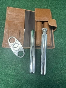 Vintage Herren Zigarren Tube, Flachmann & Schneider Reiseset Kit mit Leder Geldbörse Etui EG - Bild 1 von 4