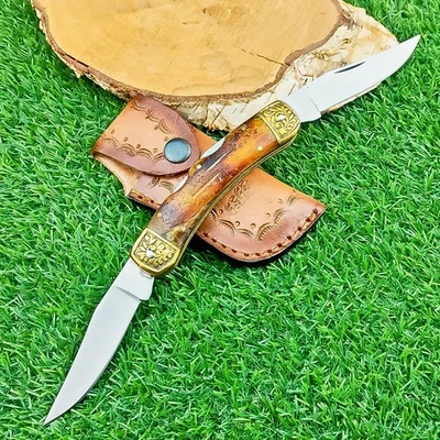 Custom made J2 STEEL BLADE POCKET FOLDING knife , POCKET KNIVES W/SHEATH Z-6481 - Image 1 of 4