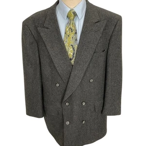 Bespoke Blazer Men 48R Gray Herringbone Double Breasted Wool Heritage USA 90s - Picture 1 of 12