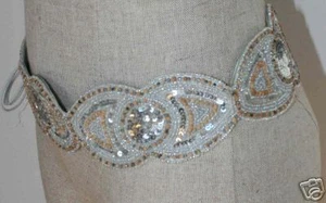 CHAN LUU Silver Sequin and Light Wood Belt NEW sz S - Picture 1 of 2