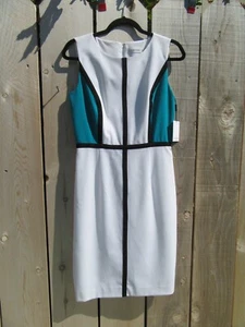 Brand New Calvin Klein White Teal Black Colorblock Sheath Dress Size 4 CD3X1116 - Picture 1 of 8