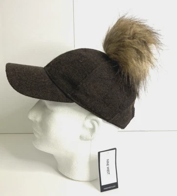 Nine West Faux Fur Pompom Cap Women's Cocoa Tweed NWT Winter Hat - Image 1 of 4