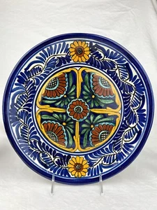Vintage Talavera Mexican Pottery Hand Painted Flowers Platter Wall Hanging Decor - Picture 1 of 6