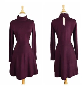 ELIZA J SEXY CHIC MOCK NECK FIT & FLARE SWEATER BURGUNDY DRESS Sz PM $ 148 - Picture 1 of 4