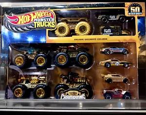 Hot Wheels Monster Trucks-TROPHY CHAMPIONS - Target Exclusive GOLD#Bigfoot 50th - Picture 1 of 16