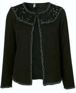 TOPSHOP PREMIUM BLACK BEADED BLAZER WITH EMBELLISHED COLLAR & TRIM EUR 40 NEW - Picture 1 of 5