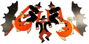 RARE vtg Halloween Garland Witches Ghost Bat Lurhs? Beistle? die cut - Picture 1 of 12