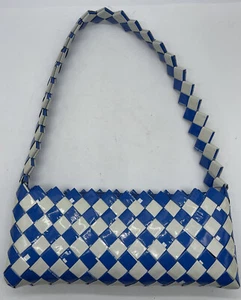Candy Gum Wrapper Purse Blue White Handbag Plastic Recycled Hand Bag Repurposed - Picture 1 of 11