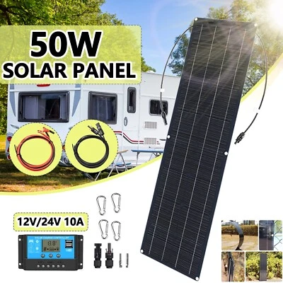 50W 12V Flexible Solarpanel Solarmodul 10A  Kit Für Wohnwagen Camping Boot - Bild 1 von 4