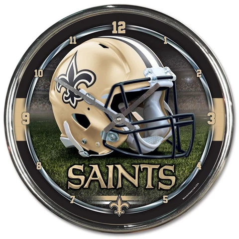NEW ORLEANS SAINTS HELMET LOGO 12" CHROME ROUND WALL CLOCK NEW WINCRAFT 👀 Cover