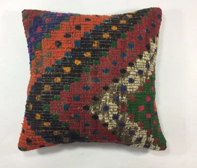 18"x18" Kilim Pillow Cover  Handmade Turkish Vintage Cushion Tribal Lumbar 1275 - Image 1 of 4