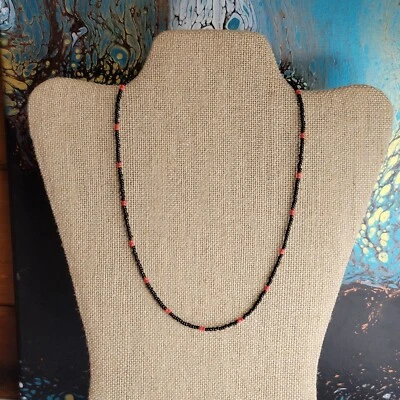 Black and Red Surfer Handmade Boho Choker Beaded Necklace Hippie Beads  - Image 1 of 4