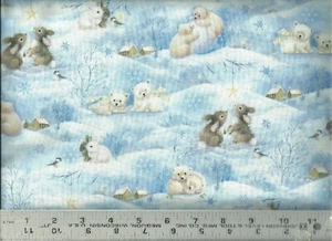 Quilting Treasures ~ Baby Polar Bears Bunnies Blue 100% Cotton Quilt Fabric BTY - Picture 1 of 1