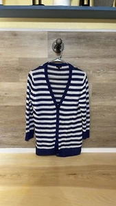 Cárdigan de lino Talbots para mujer mediano azul blanco a rayas con botones cuello en V náutico - Imagen 1 de 5