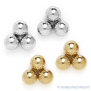 14kt Massiv Gelb Weißgold Ohrstecker Poliert 14k 14 kt 3-Kugel Perlen Nieten - Bild 1 von 3