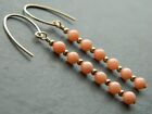 Vintage Natural Salmon Pink CORAL Beads & 14K Rolled Gold Handmade Drop Earrings