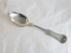 E&D EDWARD & DAVID KINSEY Antique 1850s Fiddleback Coin Silver Serving Spoon 9" - Picture 1 of 10