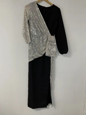 Alex Maxi Dress Womens 2 Black Beaded Long Sleeve Swing Wrap Velvet Corduroy N42 - Image 1 of 4