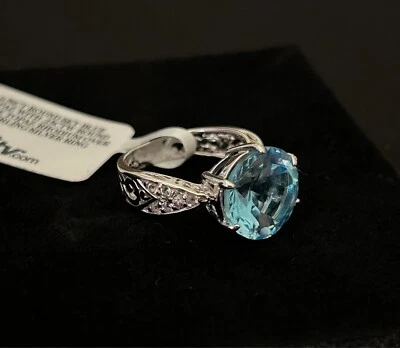 Anillo Topacio Azul Cielo y Topacio Blanco 6.5ct Plata de Ley Talla 6 Derecha JTV NUEVO CON ETIQUETAS Regalo Foto 1 de 4