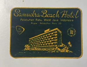 SAMUDRA BEACH Hotel vecchia etichetta etichetta bagaglio WEST JAVA Indonesia Asia - Foto 1 di 2